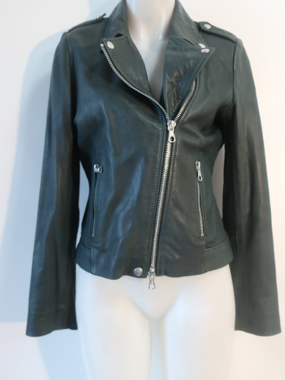 Womens Set Urban Deluxe Dark Green (Item- 60) Pure Leather Moto Jacket 6